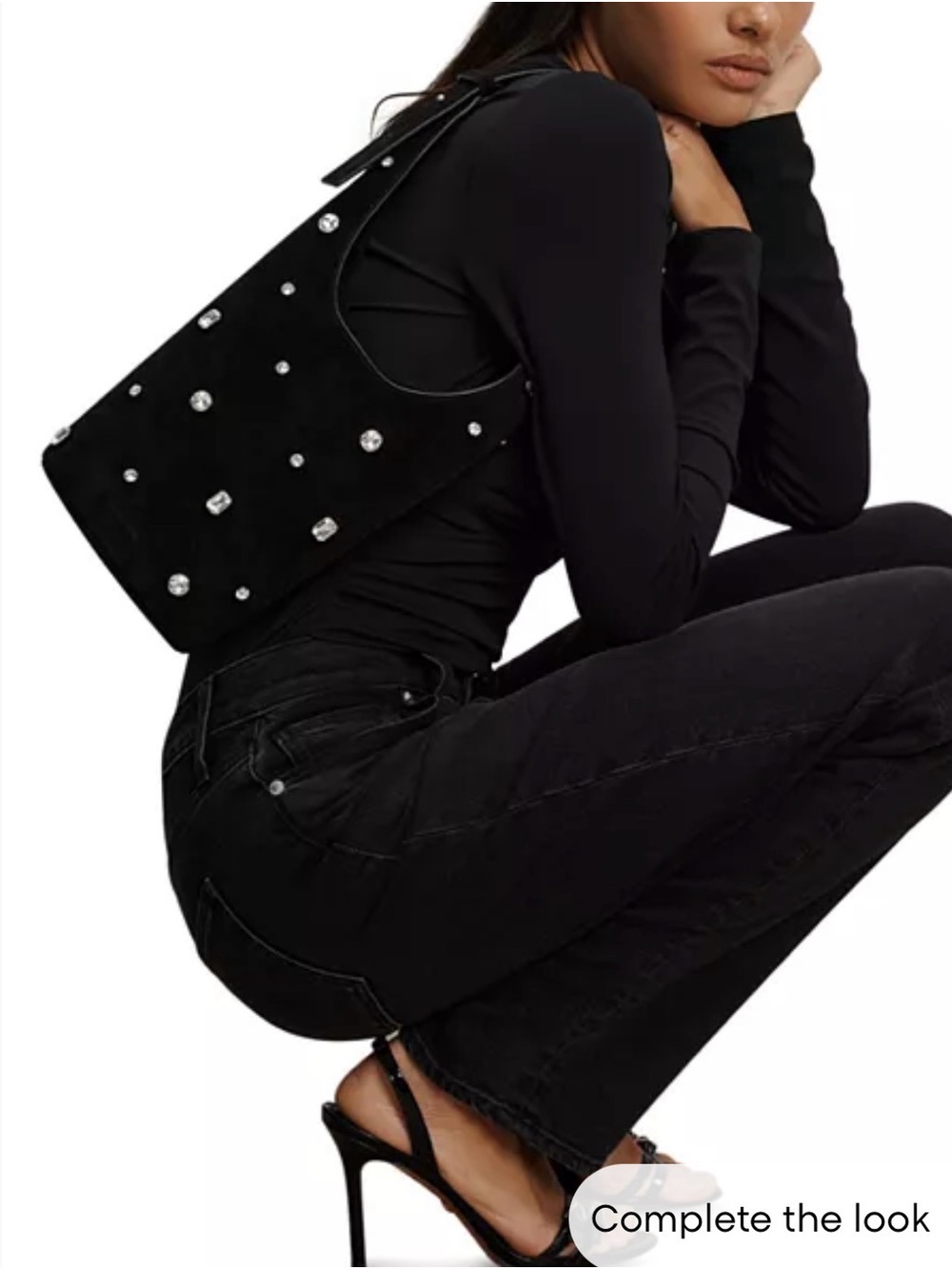 Veronica Beard Black Suede Shoulder Bag with Crystal Embellishments - Picture 2 of 13
